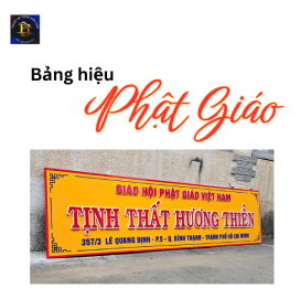 Thi công bảng hiệu Phật giáo – Thiết kế chữ nổi, nền vàng trang trọng, đúng chuẩn truyền thống